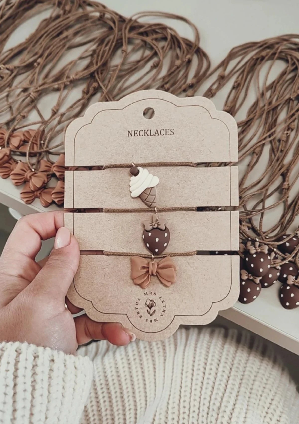 Pack of 3 Necklaces - Ice Cream + Strawberry + Bow - Mrs Ertha