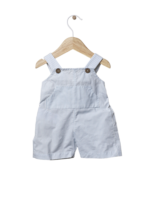 Short dungarees with soft blue and white stripes | LITTLE LOVE - WEDOBLE