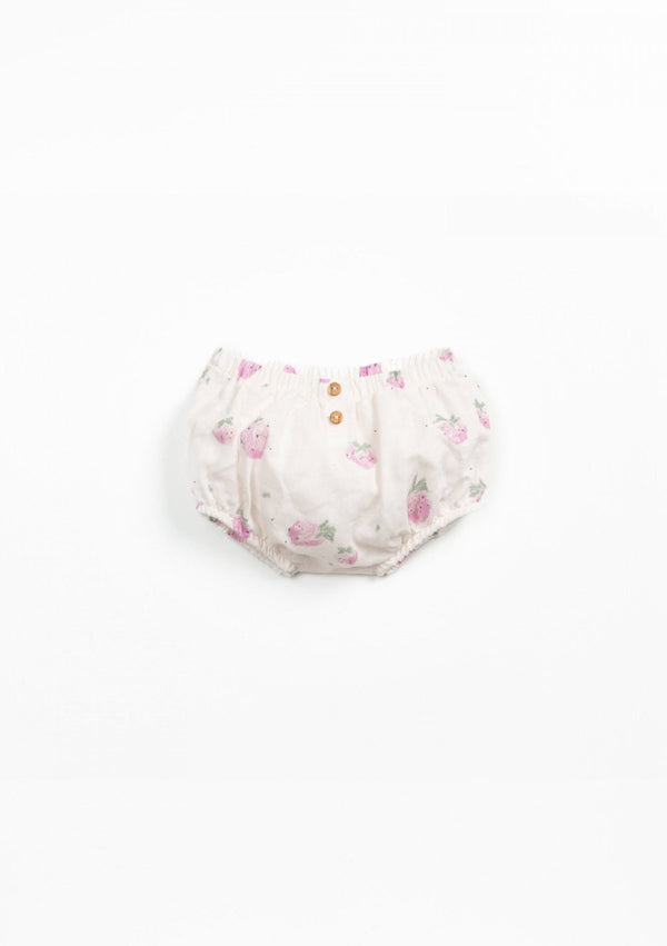 Linen and organic cotton shorts with strawberry print - PLAYUP