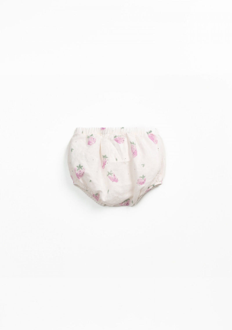 Linen and organic cotton shorts with strawberry print - PLAYUP