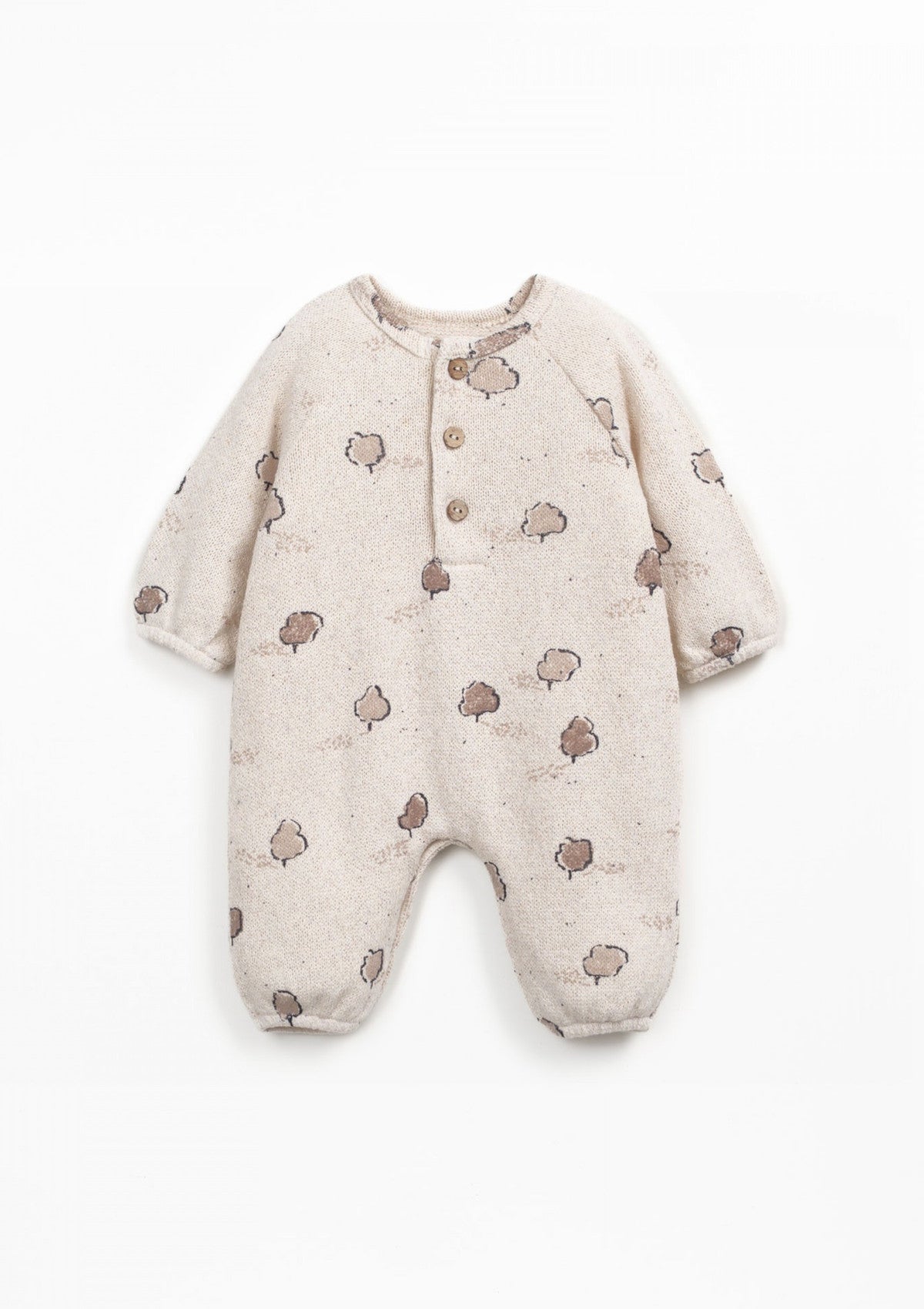 Knitted jumpsuit with front opening and tree print - PLAYUP