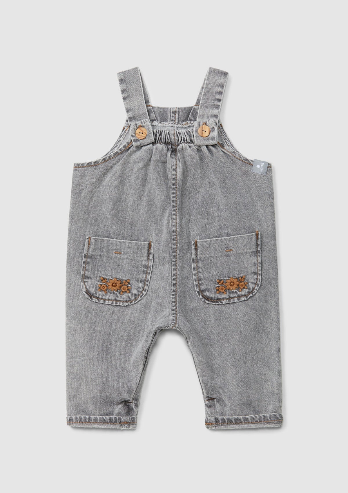 Jardineiras em denim de algodão orgânico com detalhe de bordado - SNUG