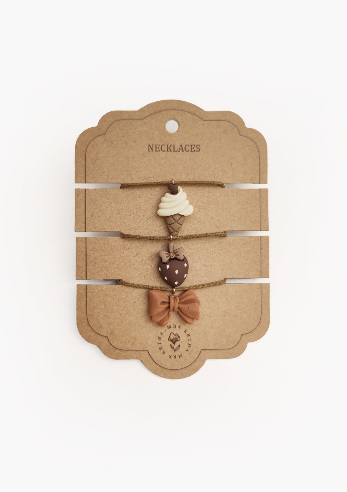 Pack of 3 Necklaces - Ice Cream + Strawberry + Bow - Mrs Ertha