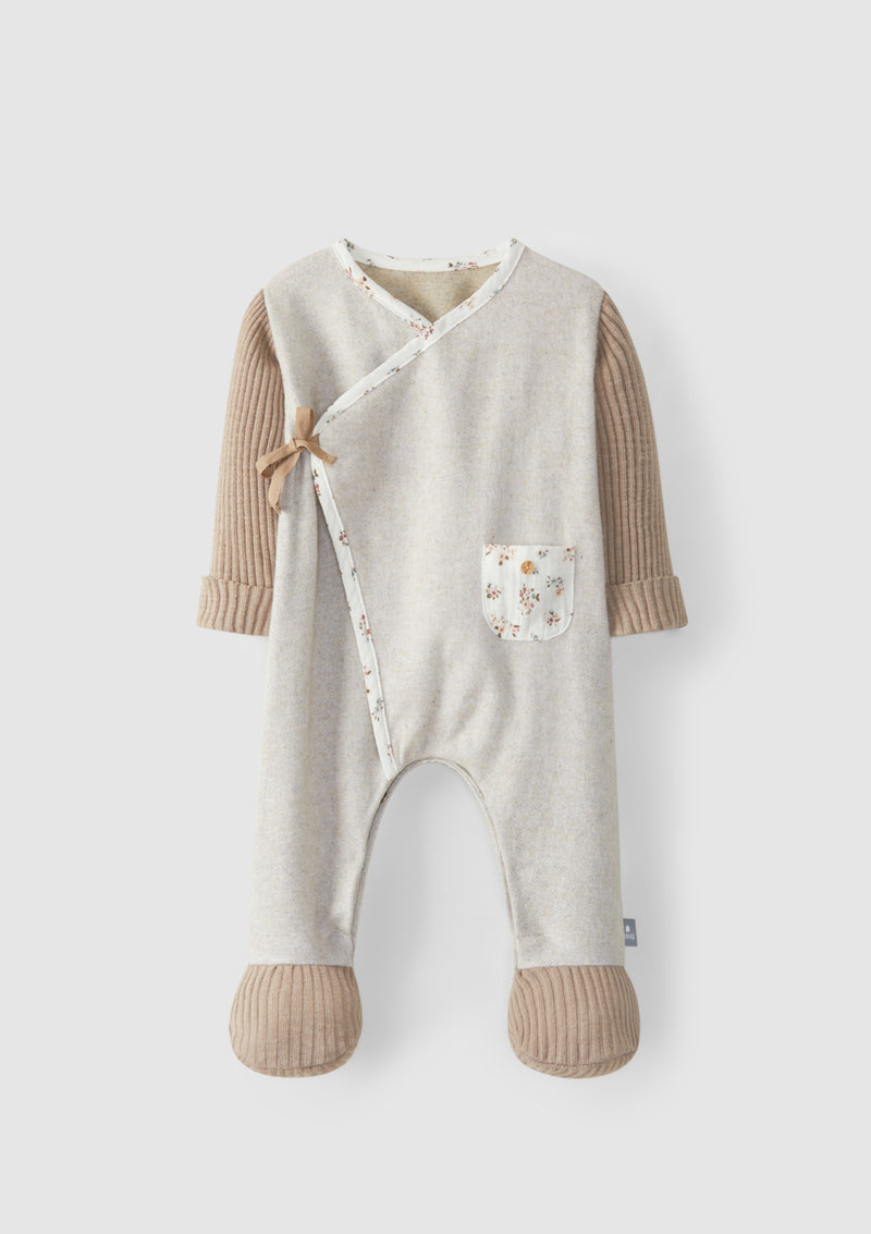 Herringbone jersey crossover babygrow - SNUG