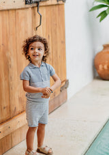 Polo sweater knitted in cotton with stripes | LITTLE LOVE - WEDOBLE