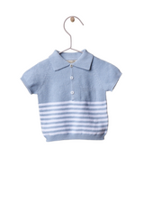 Polo sweater knitted in cotton with stripes | LITTLE LOVE - WEDOBLE