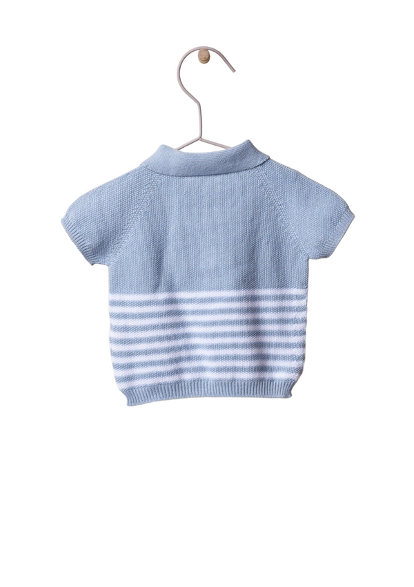 Polo sweater knitted in cotton with stripes | LITTLE LOVE - WEDOBLE